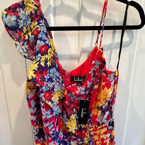 NWT Lulus “Radiant Ruby Red Floral Print” Chiffon Maxi Dress - Picture 7 of 8